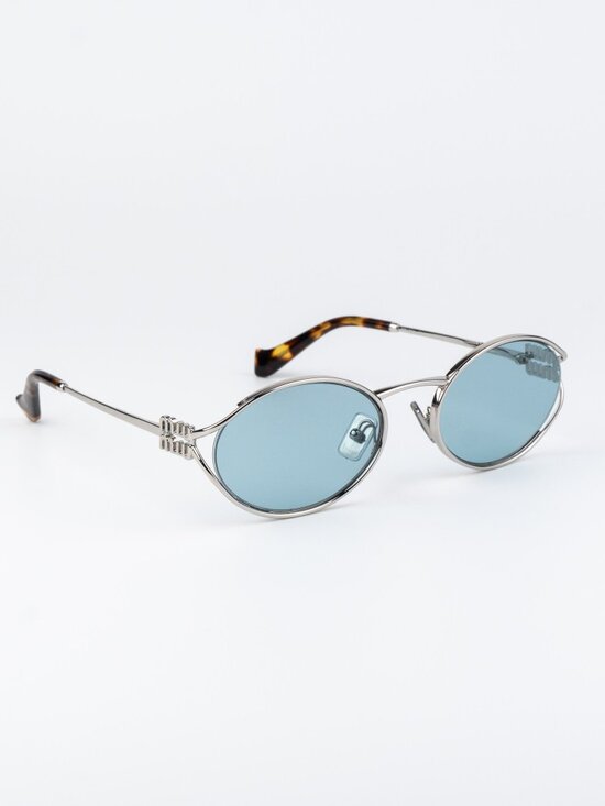 Miu Miu Women Sunglasses LOGO Silver Blue Oval MU52YS 1BC20R NEW AUTHENTIC main image 11